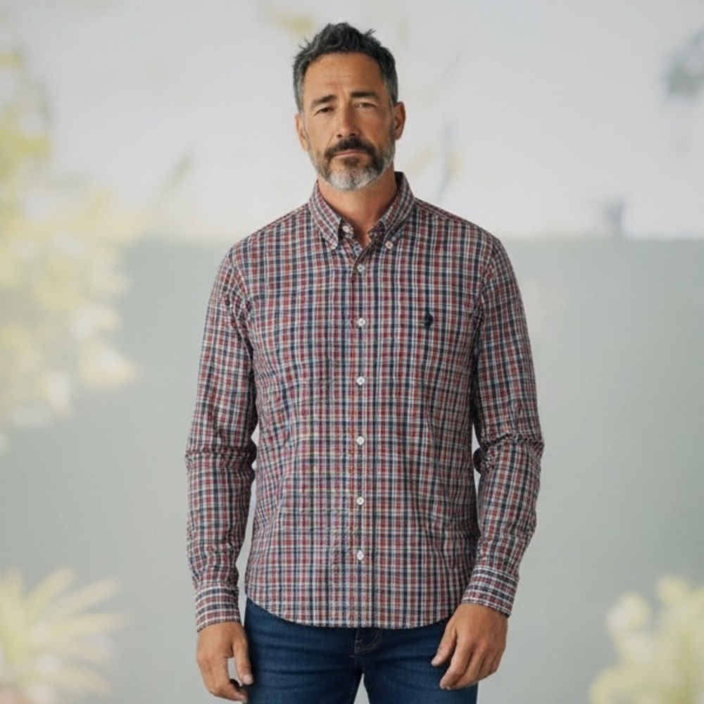 BF1040 Mens Nautica Designer Brand Plaid Button Down Shirt M